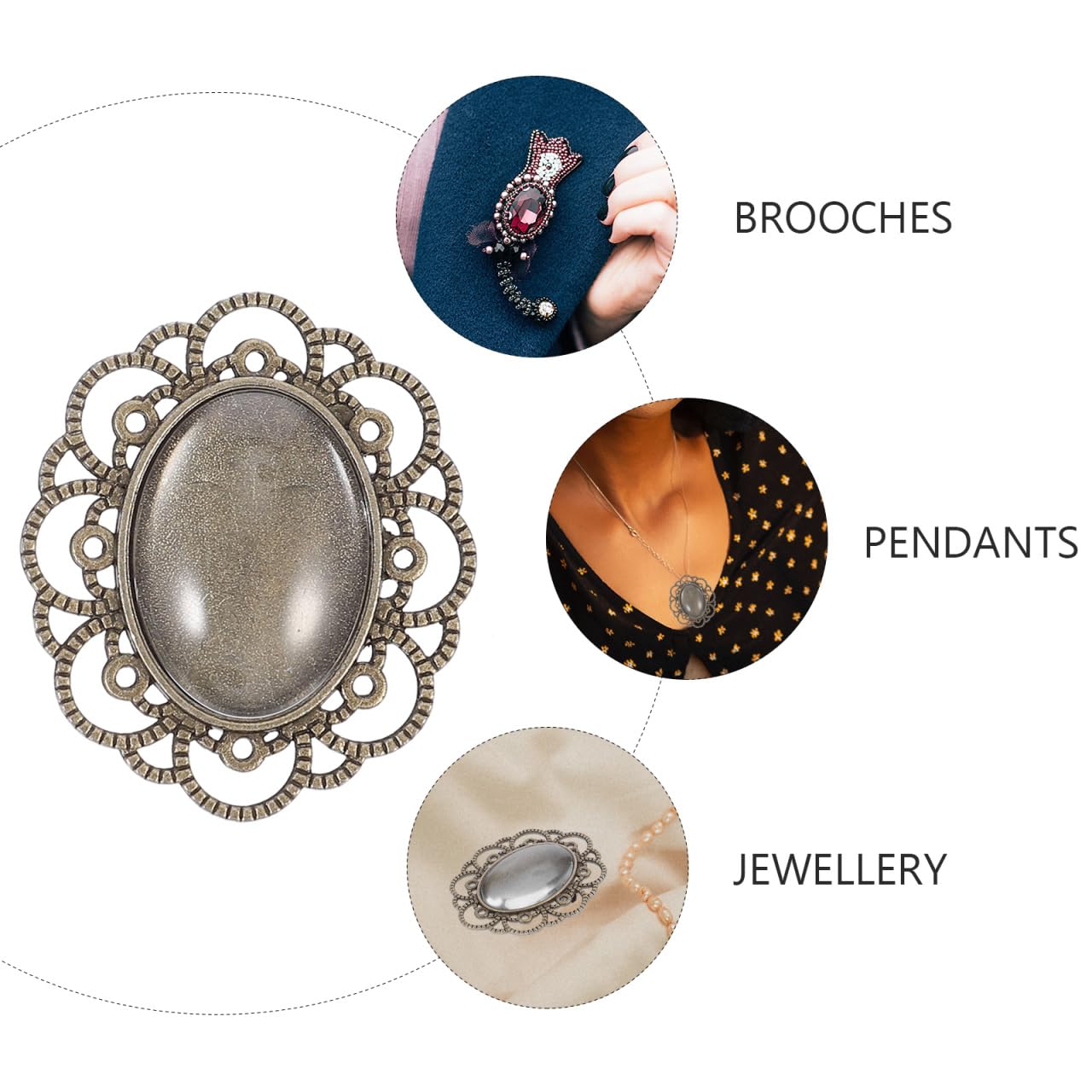 Healifty Vintage Brooch Base Bezels Kit with Dome 1.57X1.25 Inch Copper Pin Back Bottom Holder for DIY Jewelry Making Craft Oval Brooch Findings Tray