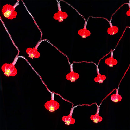 33ft/10m 80 Mudder LED Red Hanging Lanterns String Lights Chinese New Year Battery Operated Fairy String Hanging