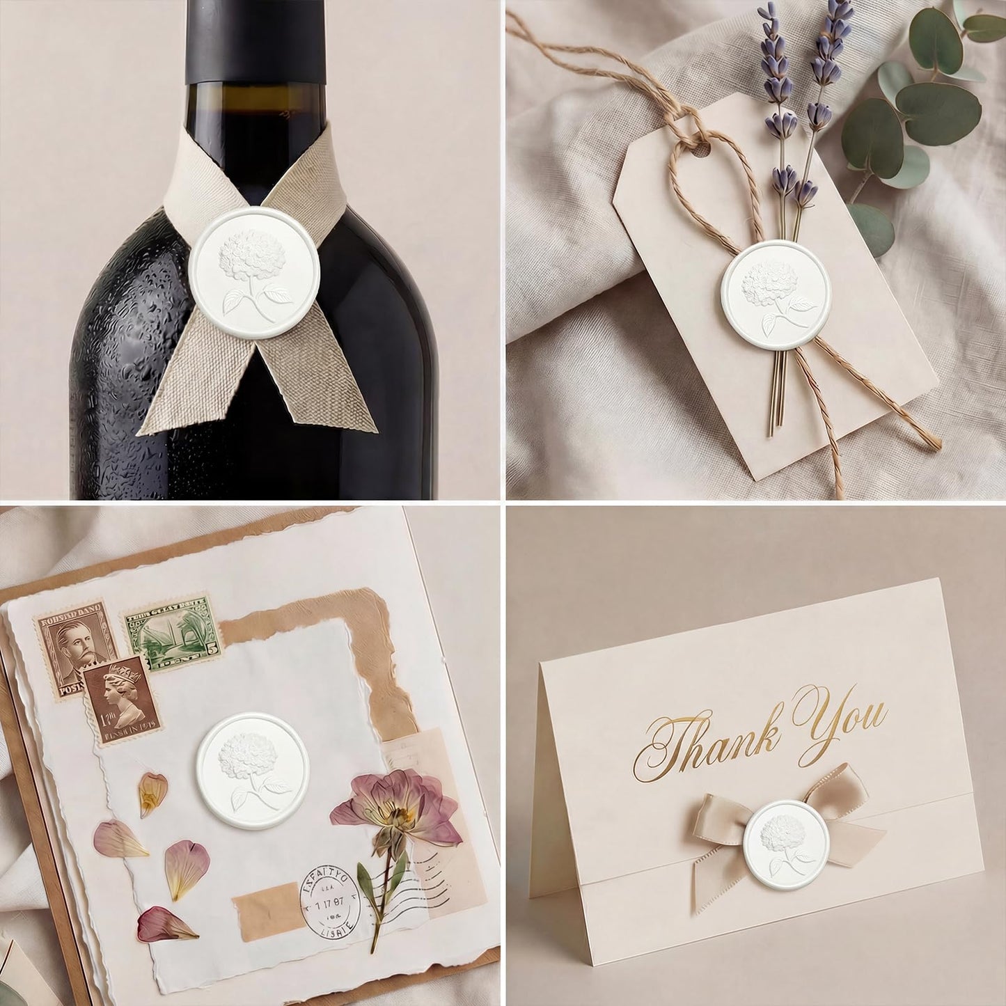 UNIQOOO Wax Seal Stickers - 3D Hydrangea Floral Wedding Invitation Envelope Seal Stickers, 50 Pcs Self- Adhesive White Stickers, Perfect for Invitation, Christmas, Gift Wrapping