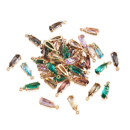 FASHEWELRY 50Pcs Teardrop Faceted Glass Pendants Mixed Colors Crystal Glass Dangle Oval Drop Bead Charms with Golden Open Back Settings for Jewelry Craft Making