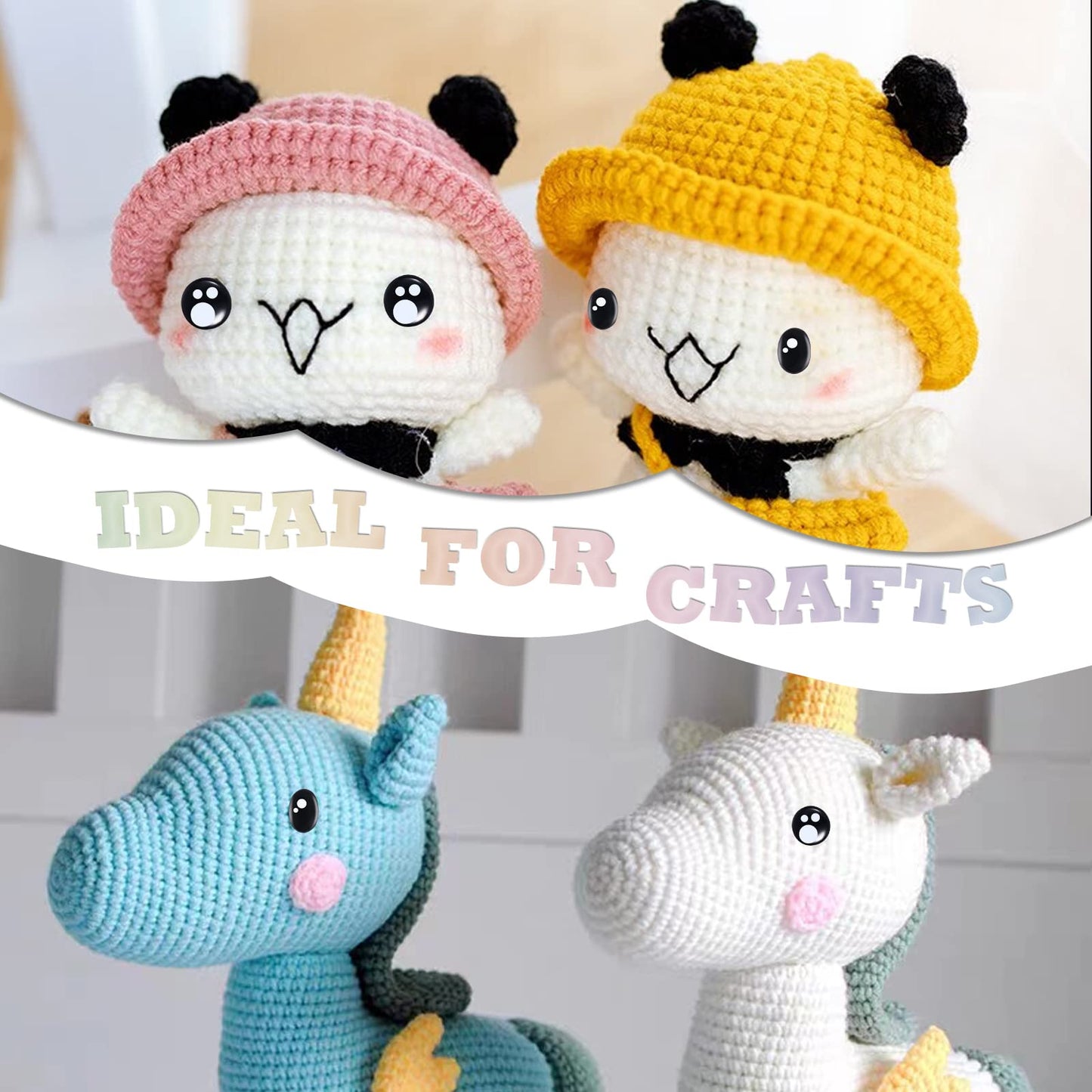 Ecavria [400PCS] Safety Eyes for Amigurumi, 8-16mm Black Crochet Eyes with Washers, Oval &Round Craft Eyes, Kawaii Doll Eyes for Crochet Toys Stuffed Animals
