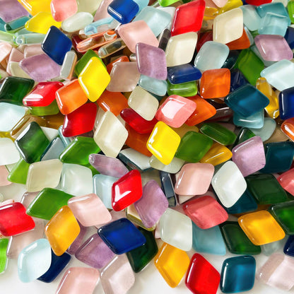 LITMIND Diamond Shape Mosaic Tiles for Crafts Bulk, 2.2 LB Rainbow Mix, Colorful Crystal Glass Mosaic Pieces, Mosaic Kits for Adults