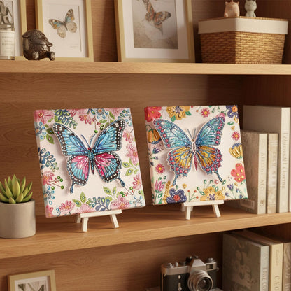 Cymbana Arts and Crafts for Kids Age 8-12, 3D Butterfly Diamond Art Kits, Gifts for Kids Age 6 7 8 9 10 with Plastic Easels DIY Gem Art Foldable Clear Butterfly Painting with Frame for Home Decor