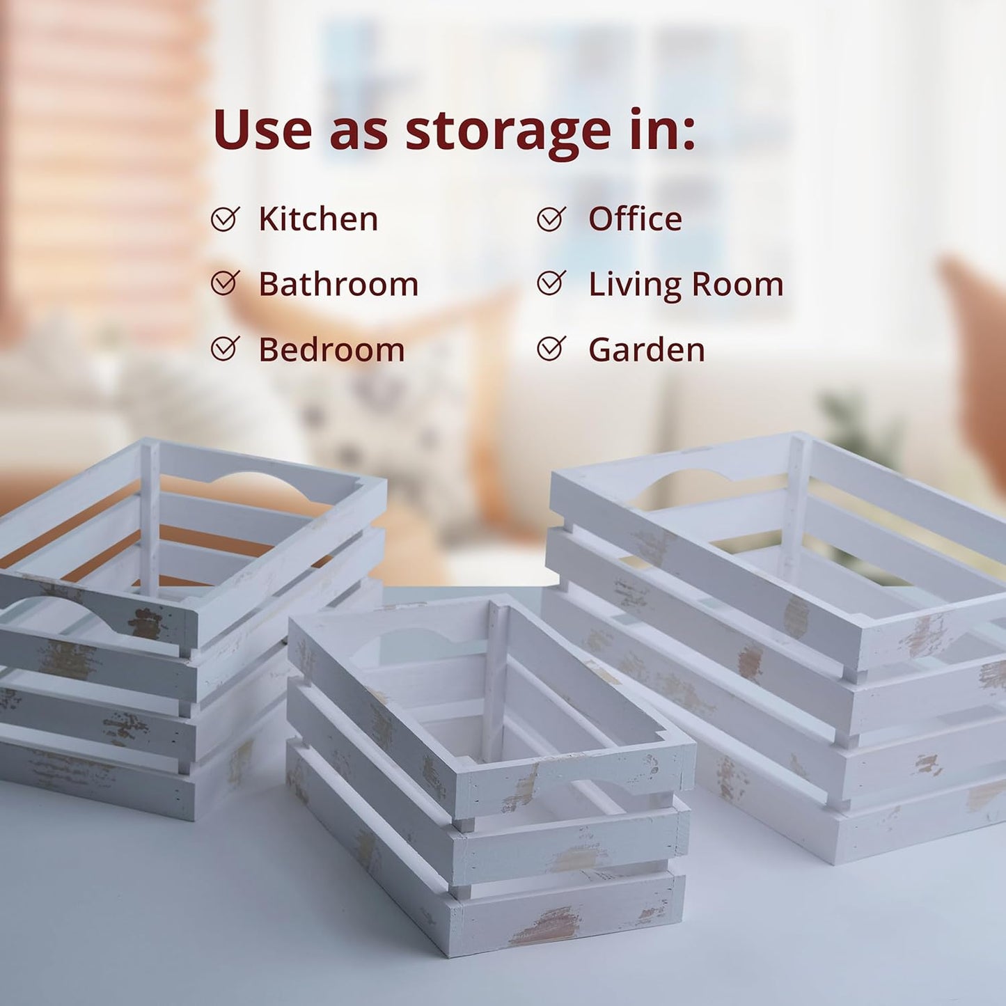 Wald Imports Set of 3 White Washed Wooden Crates for Storage, Decorative Crate Set for Home Decoration