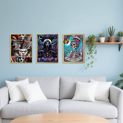 WEMEON 3 Pack Halloween Diamond Painting Kits for Adults Beginners- 3 Pack Skeleton Diamond Art Kits for Adults, DIY 5D Gem Art Kits for Gift Home Wall Decor Gifts(12x16inch)
