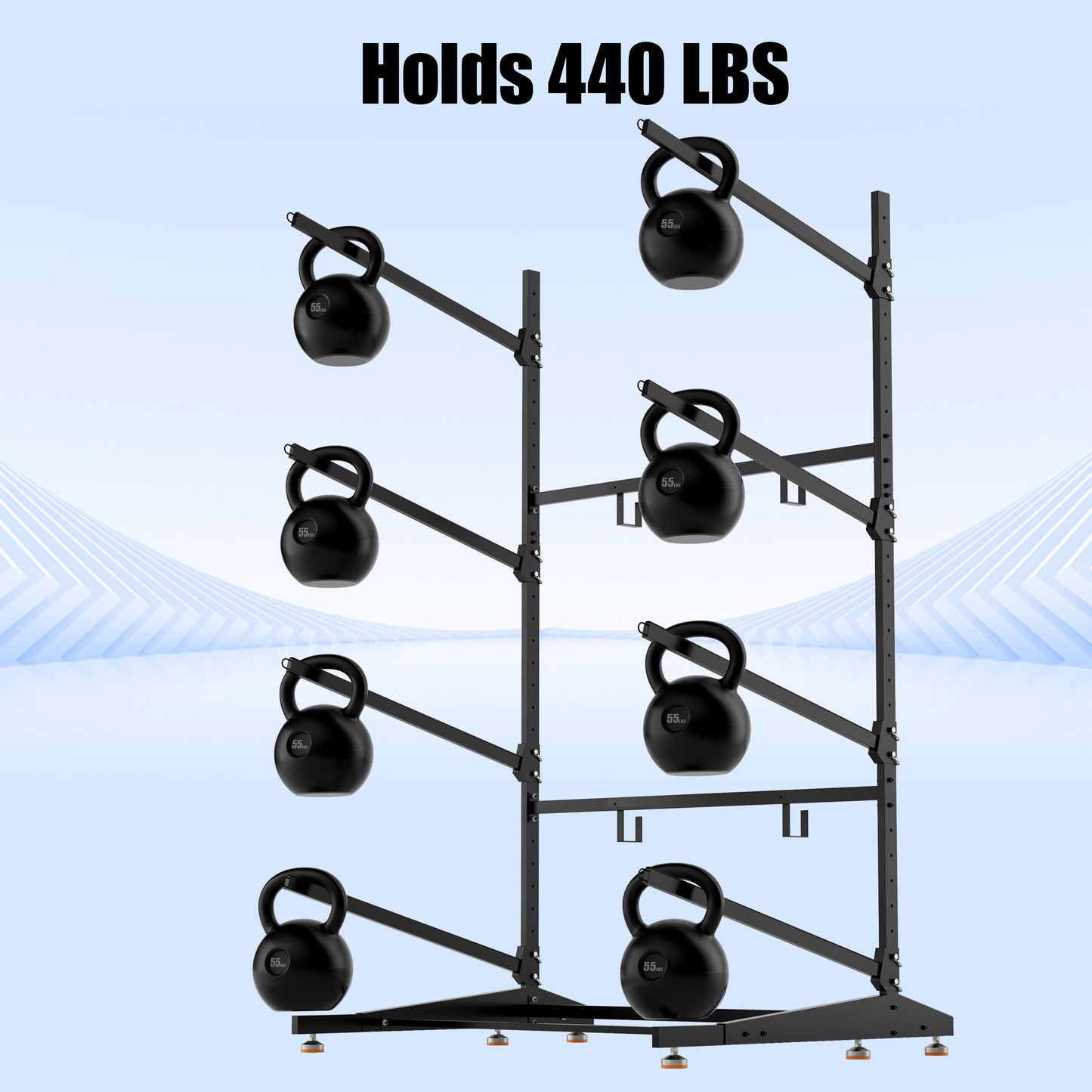 AlloyLake 4-Tier Freestanding Kayak Rack, Pro-Grade Heavy Duty Outdoor Storage for 4 Boats, 440 lbs Max Capacity, Rust-Proof 304 Stainless Steel Hardware (Black)