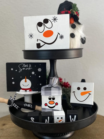 Snowman Face Stencil,5” Christmas Stencils for Crafts Reusable Holiday Stencils for Painting on Wood Block Wall Paper Fabric