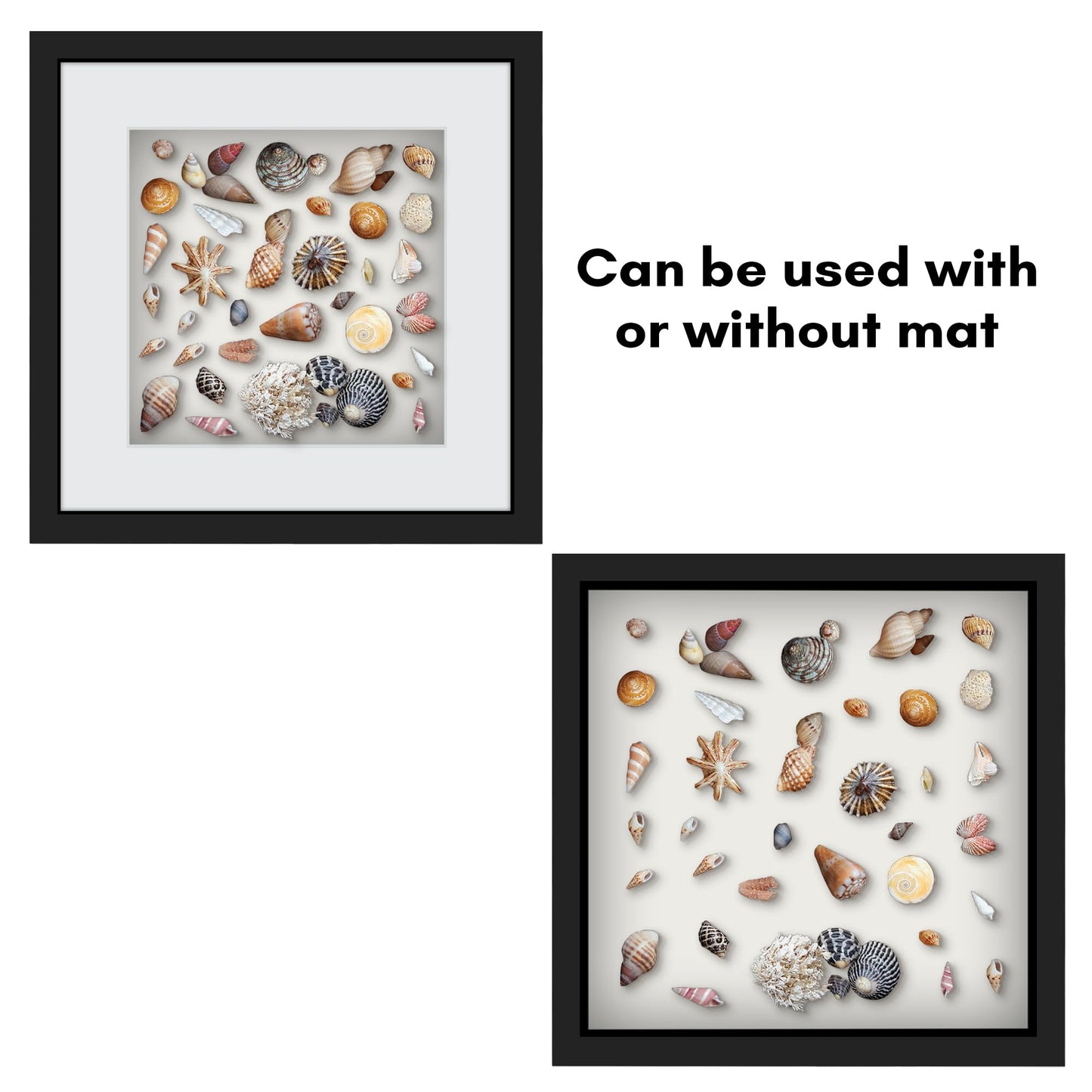 Americanflat 12x12 Shadow Box Frame with Shatter-Resistant Glass - Use as 10x10 Frame with Mat or 12x12 Without Mat - Silhouette Collection - Black with Soft Felt Back