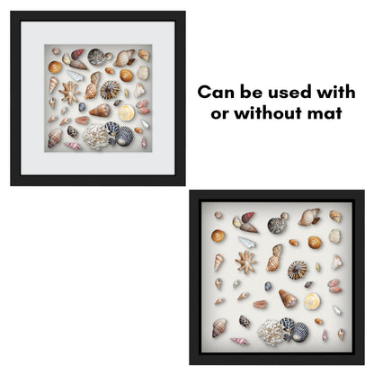 Americanflat 12x12 Shadow Box Frame with Shatter-Resistant Glass - Use as 10x10 Frame with Mat or 12x12 Without Mat - Silhouette Collection - Black with Soft Felt Back