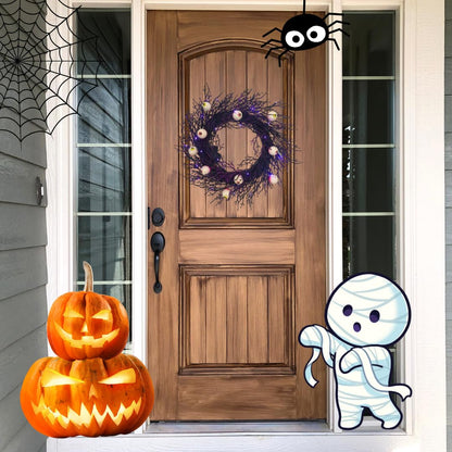 Sunny Bay Atelier Spook-tacular Halloween Wreath - 22" Creepy Eyeball, Black Twig with 35 Purple/Orange LED Lights (Battery Operated with Timer) Spooky Decor for Front Door, Haunted House Decor