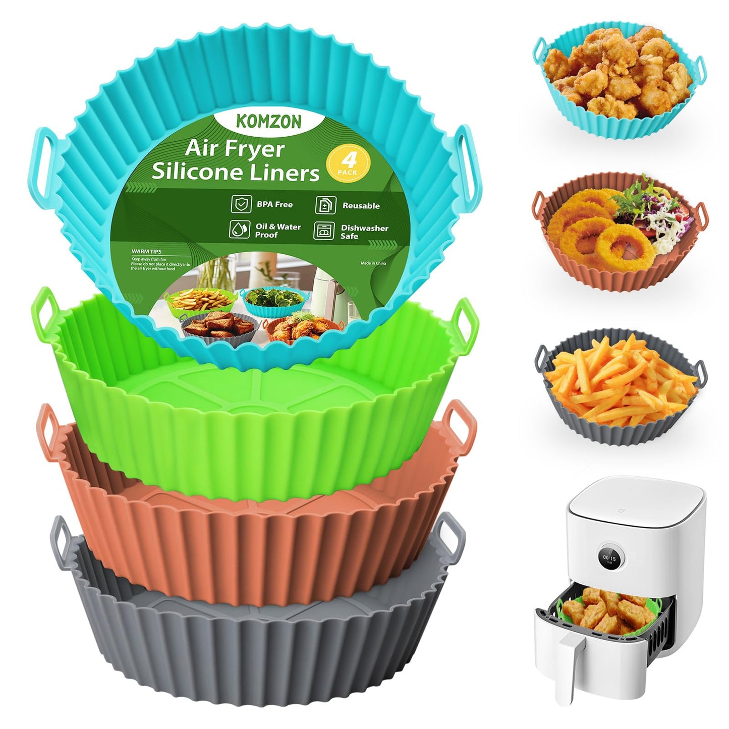 3 Pack Air Fryer Silicone Liners, 8Inch Airfryer Liners, AirFryer Basket Liner, Reusable Food Grade Air Fryers Basket Pots Oven Liner Baking Tray, Air Fryer Silicone Mat Accessories Kitchen