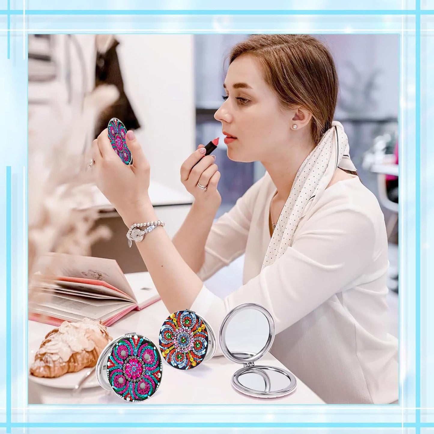 DDGYP 2 Pcs DIY Diamond Art Kits Compact Mirror, Diamond Painting Portable Pocket Mini Mirrors, Handmade Crafts for Women Daily Use & Gift Giving