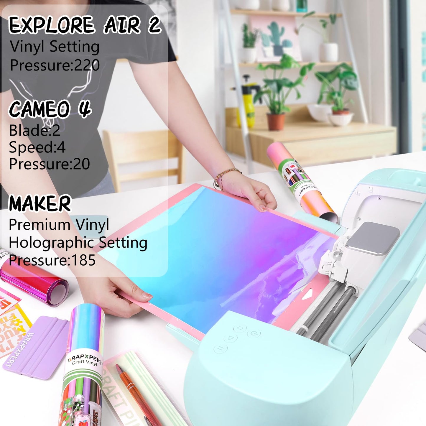 WRAPXPERT Holographic Permanent Vinyl Adhesive 35 Sheets Bundle-24 Vinyl Sheets 12"x12" & 6 Grid Transfer Paper & 5 Vinyl Layer Ppaer Compatible with All Crafters