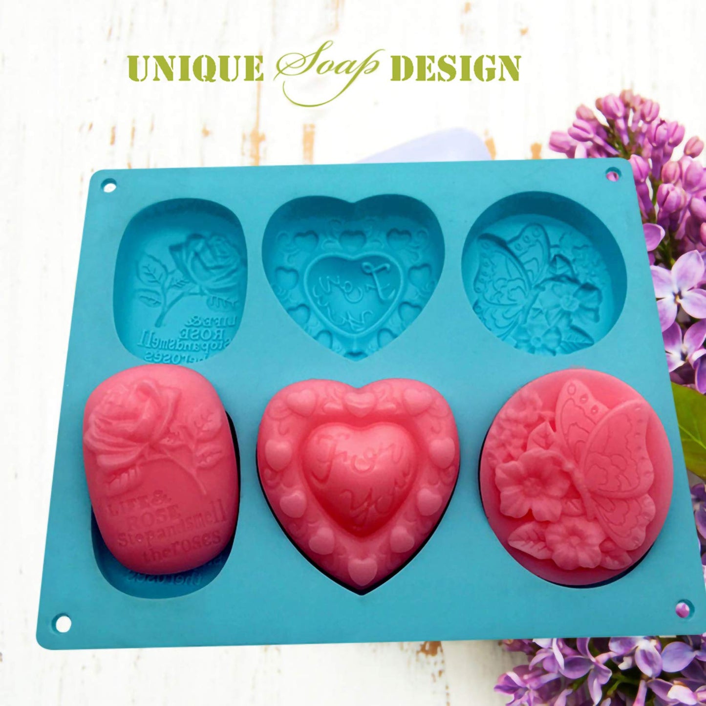 Helpcook 3 Pack Silicone Soap Molds, 6 Cavities, Mixed Patterns, BPA Free, Easy Release
