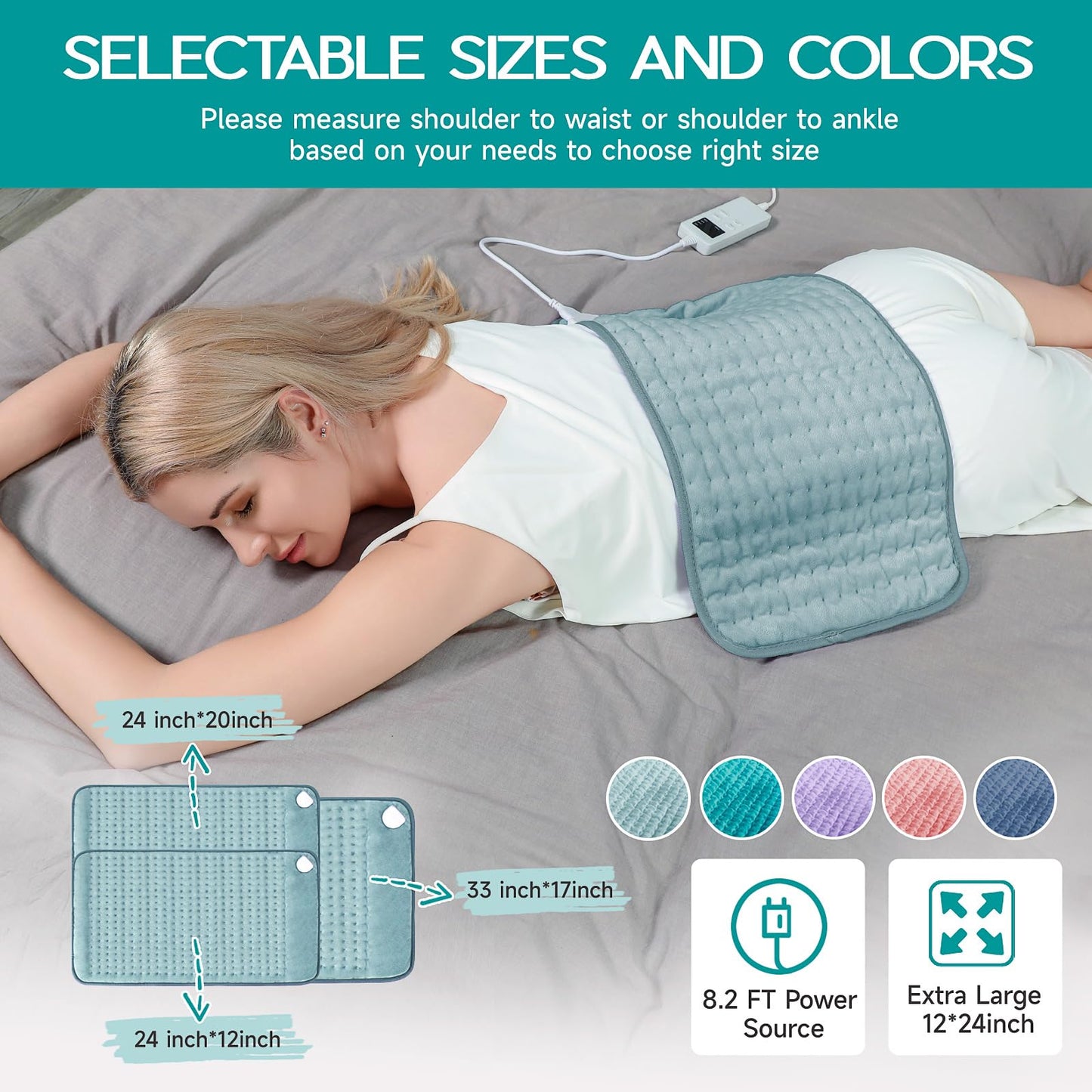Large Heating Pad for Back Pain Relief, Electric Heating Pad for Neck and Shoulders, Auto Shut Off, Fast Heat, Christmas Gifts for Women Men, Birthday Gifts for Mom Dad (17'' x 33)