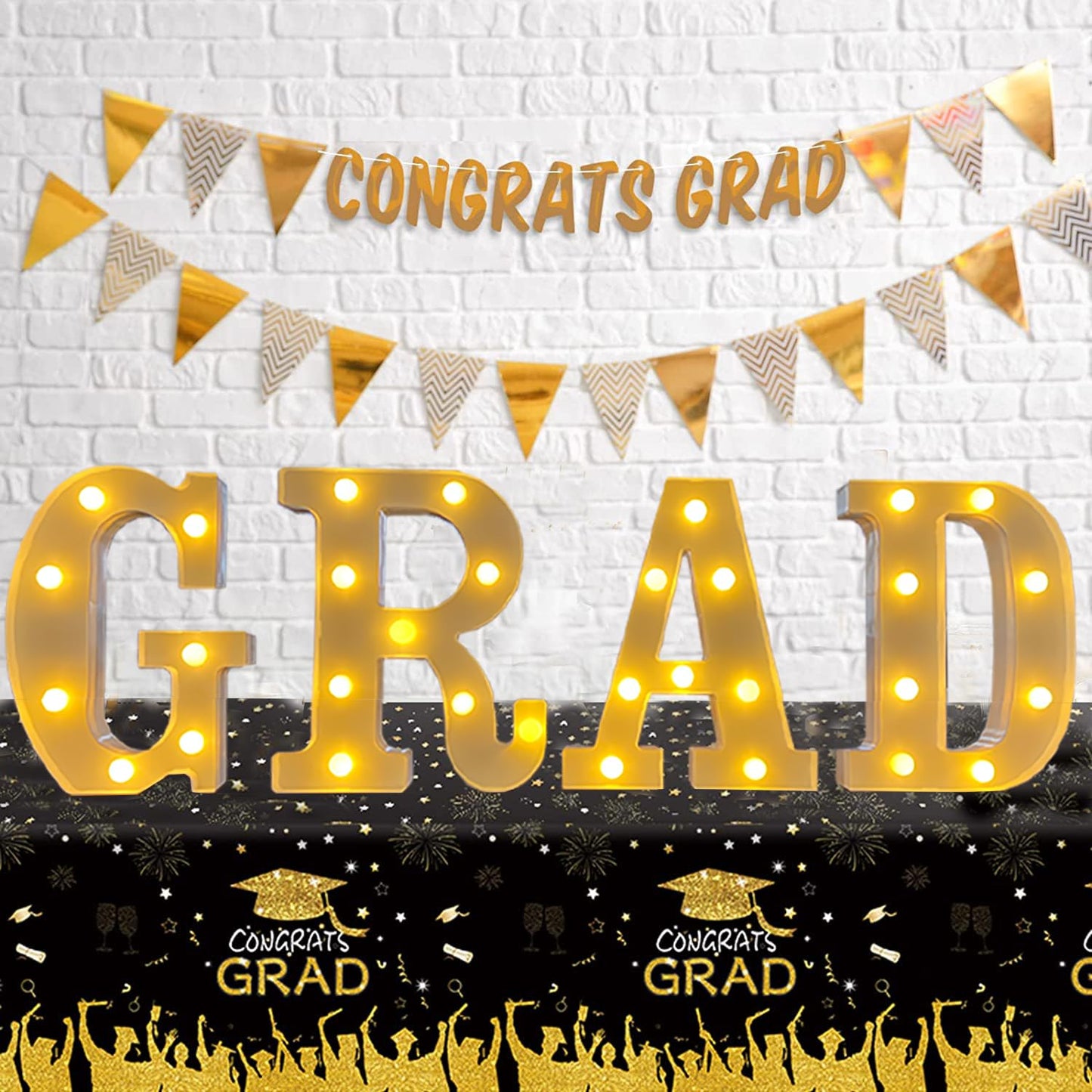 2026 Graduation Party Decorations Graduate LED Lights, 4 LED Marquee Light Up Letters“ GRAD”，Class of 2026 Graduation Ornaments Sign for Kindergarten Preschool High School College Wall Table Decor Party Supplies