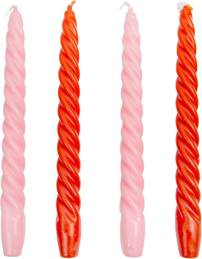 4pack, Italian Spiral Twisted Tapered Dinner Candles, Ideal Valentines Day Gift, Tabling Tables, Pink and Orange