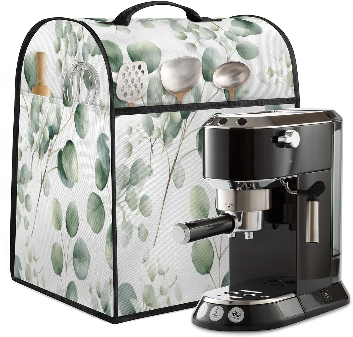 Large Eucalyptus Leaves Blender Cover, Waterproof Stand Dust Covers for Kitchen Mixer with Top Handle Pockets
