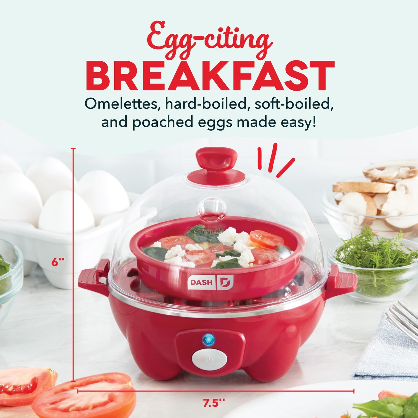 DASH Rapid Egg Cooker: 6 Egg Capacity Electric Egg Cooker for Hard Boiled Eggs, Poached Eggs, Scrambled Eggs, or Omelets with Auto Shut Off Feature - Aqua, 5.5 Inch (DEC005AQ)