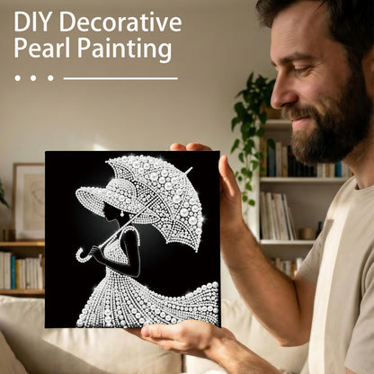 pigpigboss Umbrella Lady Diamond Painting Kit with Wooden Frame, Special Shaped Pearl Diamond Art for Adults Beginners Home Wall Decor (9.84 x 9.84 x 0.59 inches)