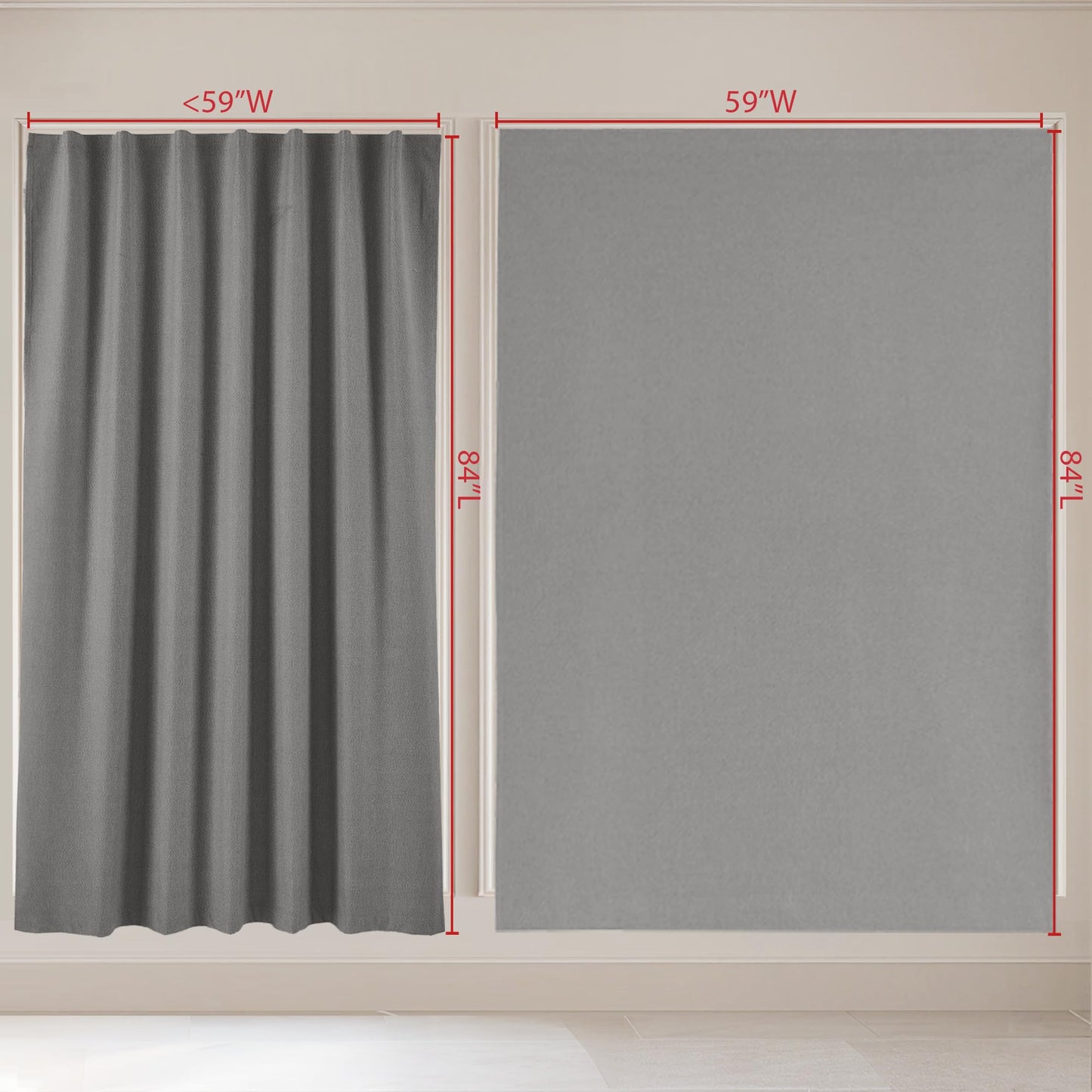 NICETOWN Grey Faux Linen 100% Blackout Blind Large Doorway Curtain Self Adhesive Drape, No Drill Easy to Install for Living Room Window Treatment, W59 x L84, 1 Panel