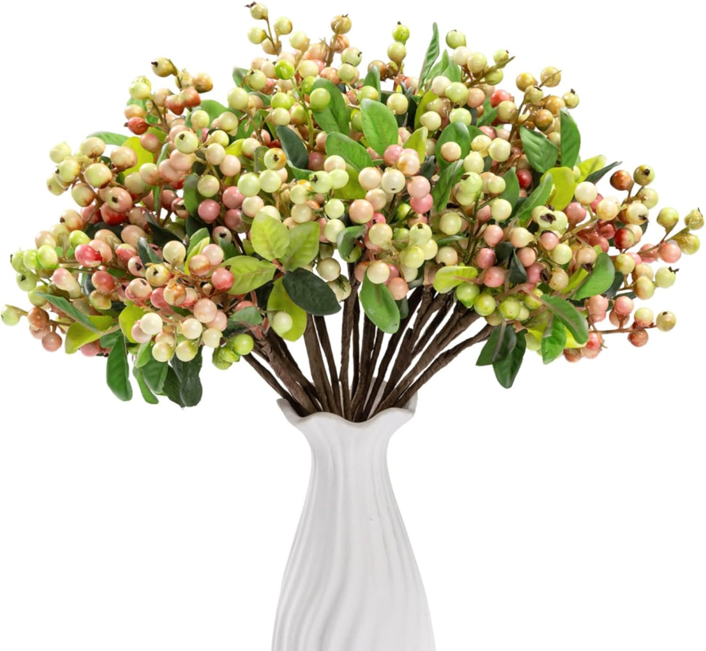 20 9.8 inch SHACOS Artificial Pink Berry Stems PCS Fake Berries Branches Spray with Green Leaves Small Berry Picks