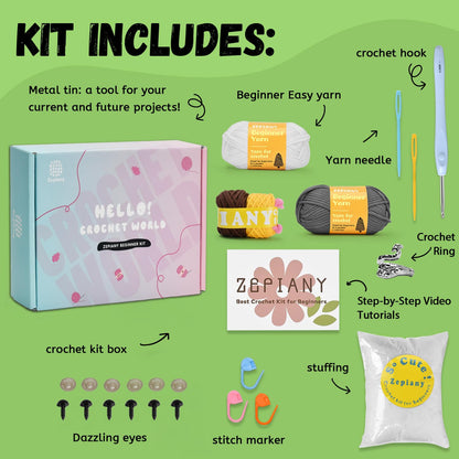 Zepiany Crochet Kit for Beginners, Crochet Kit for Adults Easy Arts Crochet Animals Crafts, Knitting Kit Crochet Kits Women Men with Step-by-Step Video Guides Crochet Gifts, Penguin Bee Bunny