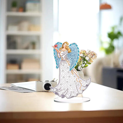 JZHYOAN Angel Diamond Art Desktop Ornaments Gem Painting Table Ornaments Diamond Painting Desk Stand Crystal Arts Mosaic Kit DIY Desktop Kits with Special Shape Gem Art for Adults