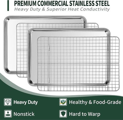 CEKEE Jelly Roll Pan Set - Stainless Steel Baking Sheet with Cooling Racks | Nonstick, Rust-Proof, 15.94 x 12 x 1 Inch