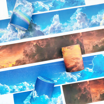 Lciyioc Washi Tape Set,3 Rolls Cloud Washi Tape Stickers for Journaling,Scrapbooking Supplies,Junk Journal,Notebook,Phone Case,Photo Frame,Calendar(Colorful Flowing Clouds)
