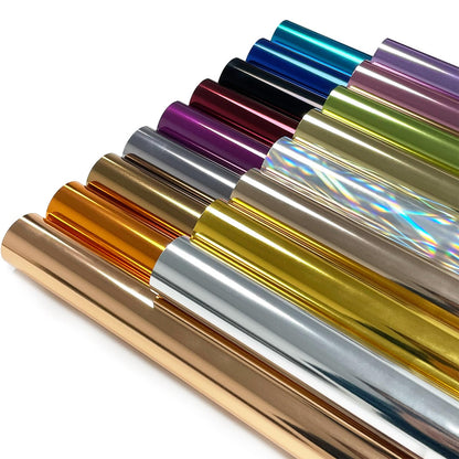 ROFISUE Sheet Metallic Foil Heat Transfer Vinyl Bundle – 12"x10"-17 Chrome HTV Pack in 17 Vibrant Colors for Stunning T-Shirt Designs! Perfect for DIY Enthusiasts and Professionals (Multicolours)