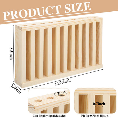 Wonderjune 1 Pcs Wooden Lipsticks Holder 0.7 inch Lip Balm Tube Holder Lip Gloss Organizer Display Wood Lipsticks Tube Tower Organizer for Market Craft Booth Room Display (10 Slot)