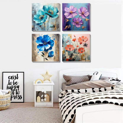 4 Pack Paint by Numbers Kit for Adults Beginners Framed - Flowers Adults Paint by Numbers Kits on Canvas with Paints and Brushes, Flowers Small Oil Paint by Number Kits for Home Decor 8 X 8 Inch