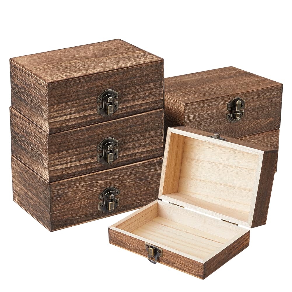 SUPERFINDINGS 6PCS Wooden Jewelry Storage Box Wood Container Boxes Wooden Box with Hinged Lid Wood Reusable DIY Gift Case Rustic Keepsake Case for Jewelry Trinket Cards Letter Storage, 5.85x3.88x2.34