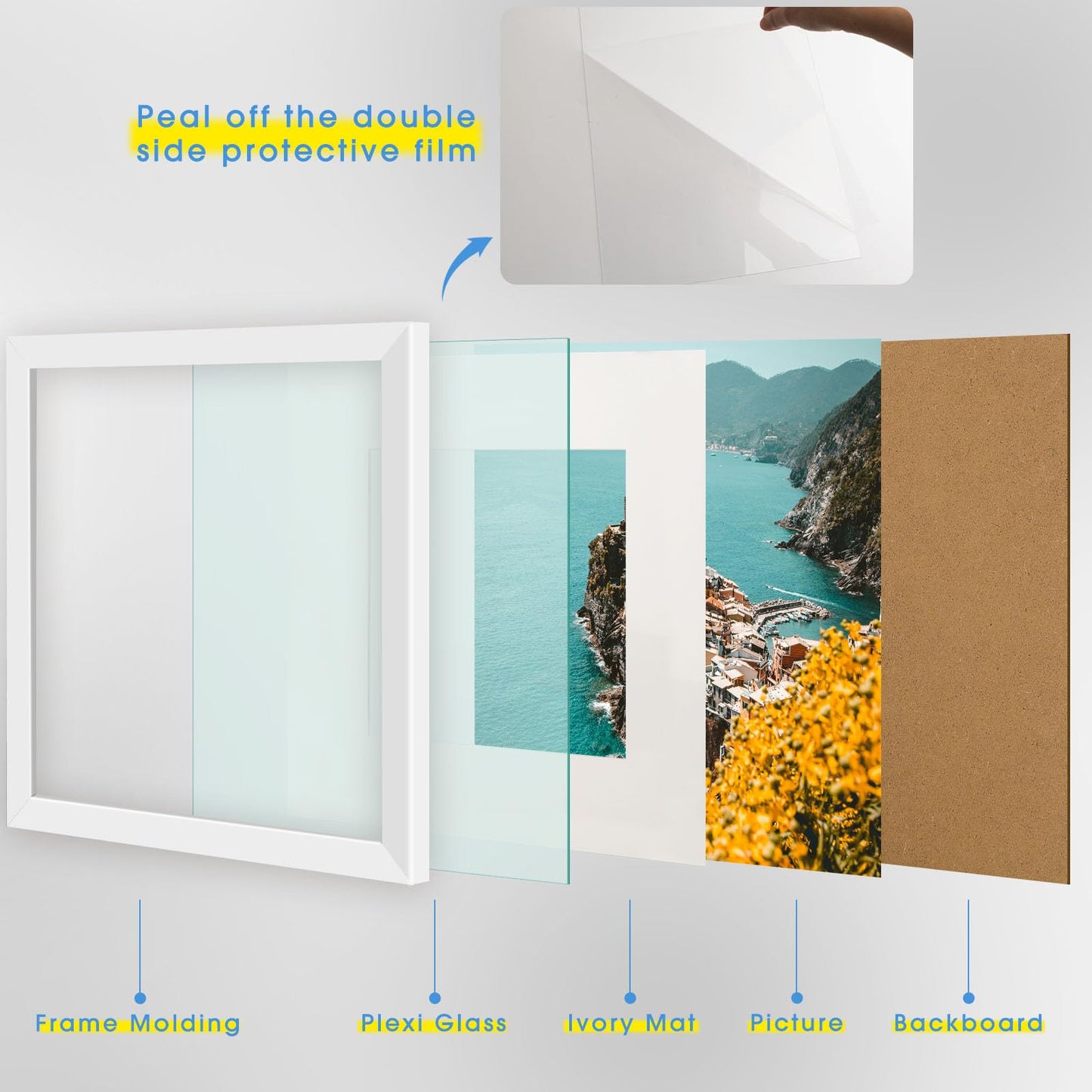 Frametory 12x12 White Picture Frame, Display Pictures 8x8 with Mat or 12 by 12 Without Mat, Square Wall Frame for Print and Diamond Painting - Wide Molding (12x12, White)