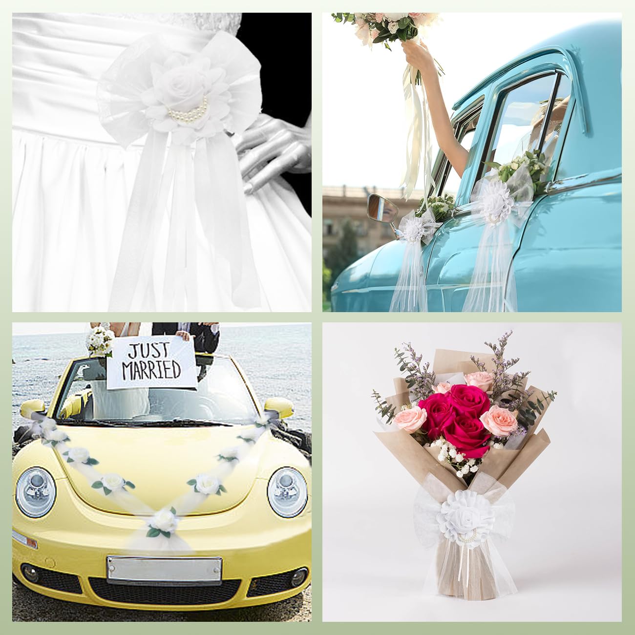 WAYUTO Artificial Wedding Car Decorations Kit - Flowers, Ribbon Bows & More for Wedding Party