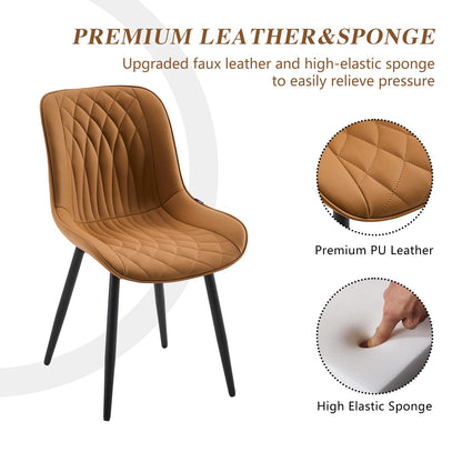 YOUNIKE Tan Faux Leather Dining Chairs Set of 2 Mid-Century Modern High Padded Back Comfy Upholstered Kitchen Chairs with Metal Legs Wide Seat Accent Side Chair for Dining/Living/Waiting Room