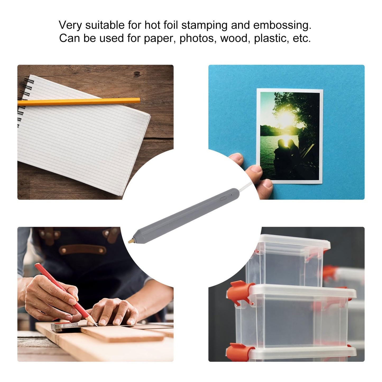 Heat Foil Pen, USB Powered Hot Foil Pen with 4 Size Metal Tips, Multipurpose Hot Foil Embossing Stamping Pen Drawing Pen for DIY Craft Embossing Card Making Scrapbooking Tool