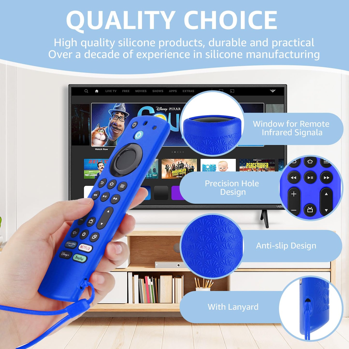 OneBom (2pcs) Silicone Remote Cover for Firetv 4K Max (2nd)/ Insignia/Pioneer/Omni (QLED) Series Alexa Voice Remote Enhanced w, Anti-Slip Protective Case with Same Color Lanyard(Glow Purple&Glow Blue)