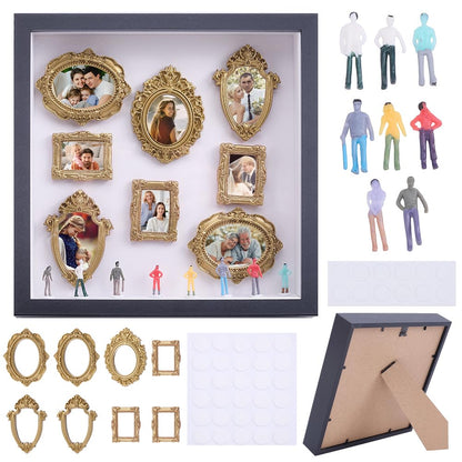 HOBBIESAY DIY Mini Gold Frames Silhouette Box Shadow Box Frame Kit with Gold Miniature Museum & Figurines DIY Photo Family Memory Display Case Frame Silhouette Boxs for Anniversary Wedding Home Decor