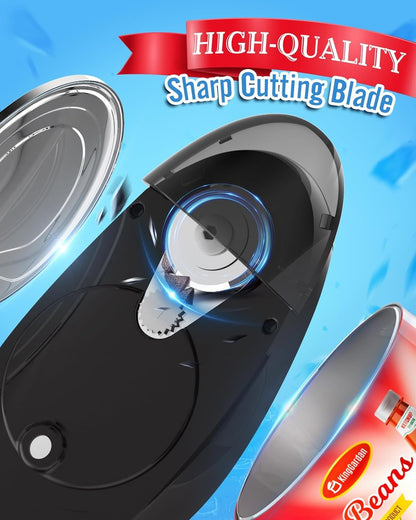 Electric Can Opener, One-Touch Automatic Hands Free Can Opener with Smooth Edge, Battery Operated, Safe & Easy for Seniors with Arthritis, Kitchen, Left-Handed & Weak Hands (Black)