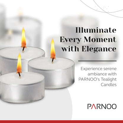 300 Pack Tealight Candles in Metal Cups - Clean White Unscented with 6 Hour Long Burning Time - Votive Candles Bulk for Romantic Dinner, Weddings, Spa & Hotels by PARNOO