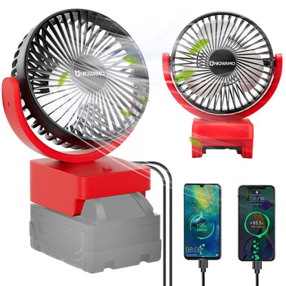 Uniqwamo Portable Rechargeable Fan Compatible for Milwaukee 18V Battery, Jobsite Battery Operated Fan With 3 Speeds Control, USB + Type C