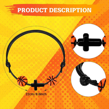 Seenelling 20 Pcs Sport Gifts Charm Bracelets Ball Bracelets Cross Adjustable Inspirational Wristbands Sports for Adults Team Women Men Ball Party Decoration(Basketball)