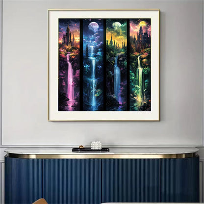 Moon With Castle Waterfall Diamond Painting Kits for Adults,5D Full Drill Mosaic Diamond Art Kits for Beginner, DIY Diamond Dots Paintings With Arts Craft For Adults Home Decor 13.8×13.8Inch