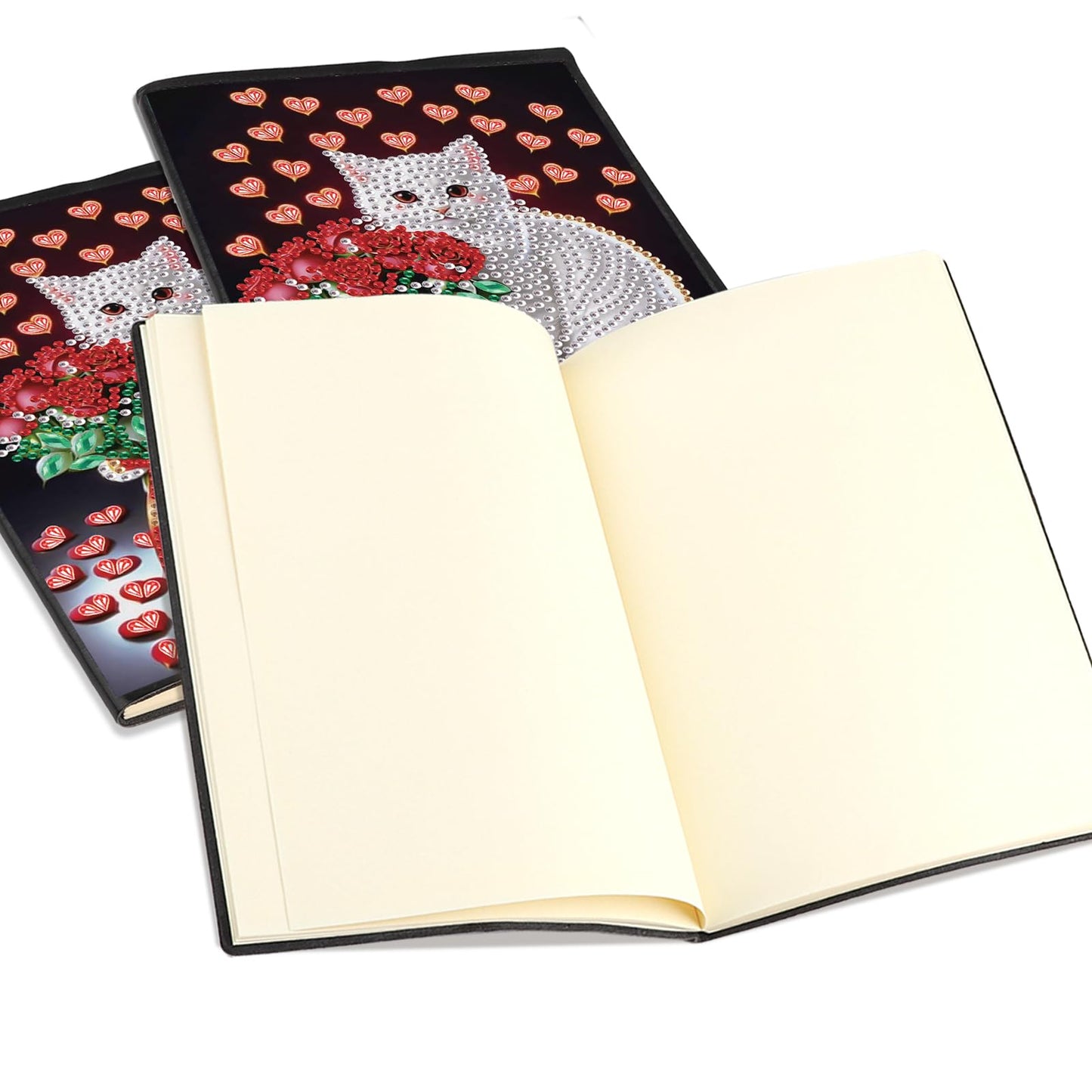 SHEGZHUC Diamond Painting Notebook Journal A5 Blank 14.5x21cm/5.7×8.26in Diamond Painting Composition Journaling Notebooks Notepad Sketchbook Diary Special Drills Girls Gifts || Cat Rose Heart Flowers