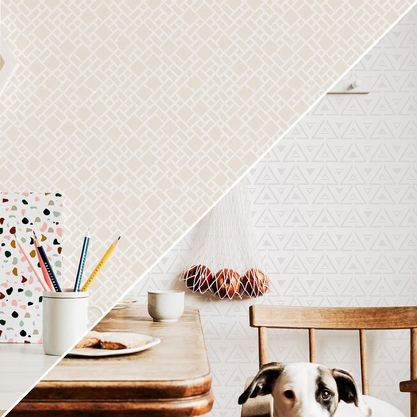 9 Pieces Tile Stencil Set Geometric Wall Stencil Modern Wall Stencil Modern Geometric Tile Template Reusable Wall Template Plastic Drawing Stencils for Ceramic Tile Wood Wall Home Decor (12 x 12 Inch)