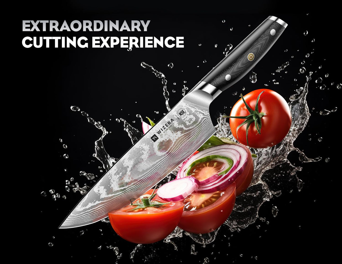 WIZEKA Damascus Chef Knife Set: 3 PCS,Super Sharp Kitchen Knives: Made of Japanese Steel VG10: Full Tang Professional Chef Knife Set With G10 Ergonomic Handle, Mothers Day
