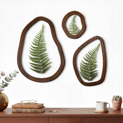 Lineshading Pressed Fern Wall Decor Set of 3, Irregular Wooden Frame with Preserved Ferns Double Glass, Rustic Botanical Wall Art for Bedroom Living Room Office, Housewarming Gift