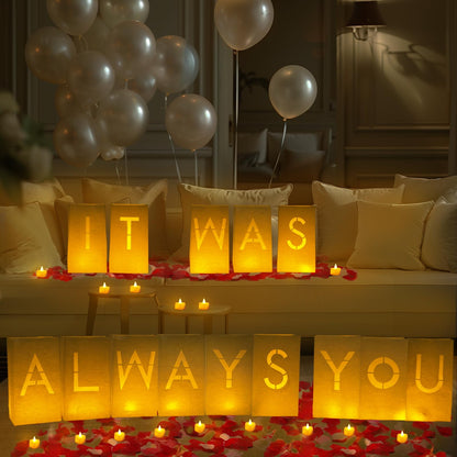 Homemory It was Always You Light Up Letters with Flameless Candles and 2000 Fake Rose Petals, Valentine's Day Luminary Bags Romantic Decorations Special Night for Proposal Wedding Anniversary